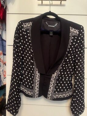 White House Black Market Black & White Polka Dot Shawl Collar Blazer